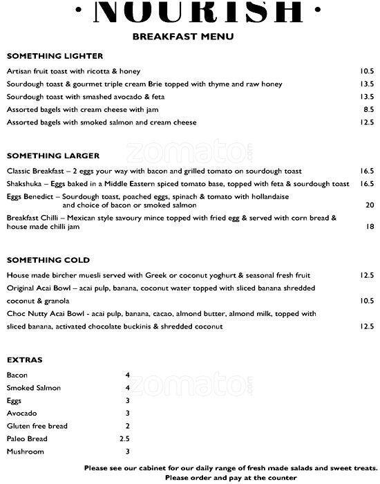 Nourish Real Food Cafe Menu, Menu for Nourish Real Food Cafe, Ipswich