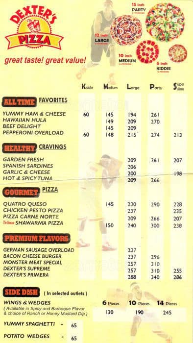 Dexter's Pizza menu