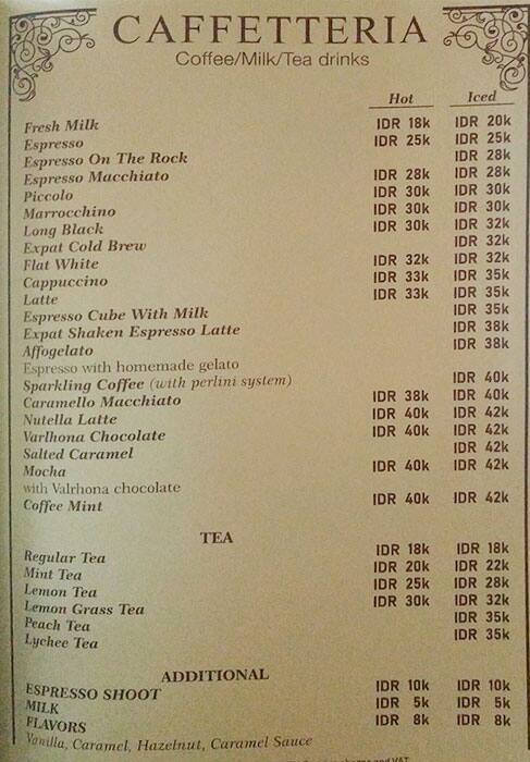 Expatriate Italian Restaurant Menu