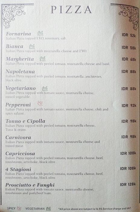 Expatriate Italian Restaurant Menu Kelapa Gading