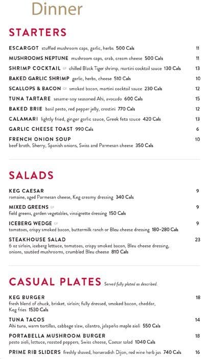 The Keg Steakhouse + Bar Menu, Menu for The Keg Steakhouse + Bar ...