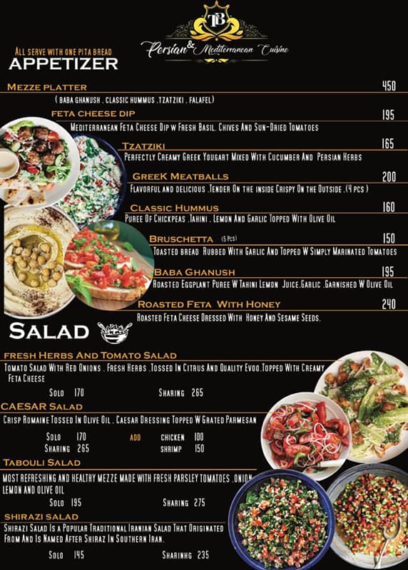 Tb Persian Mediterranean Resto Bar Menu Tb Persian Mediterranean Resto Bar Menu