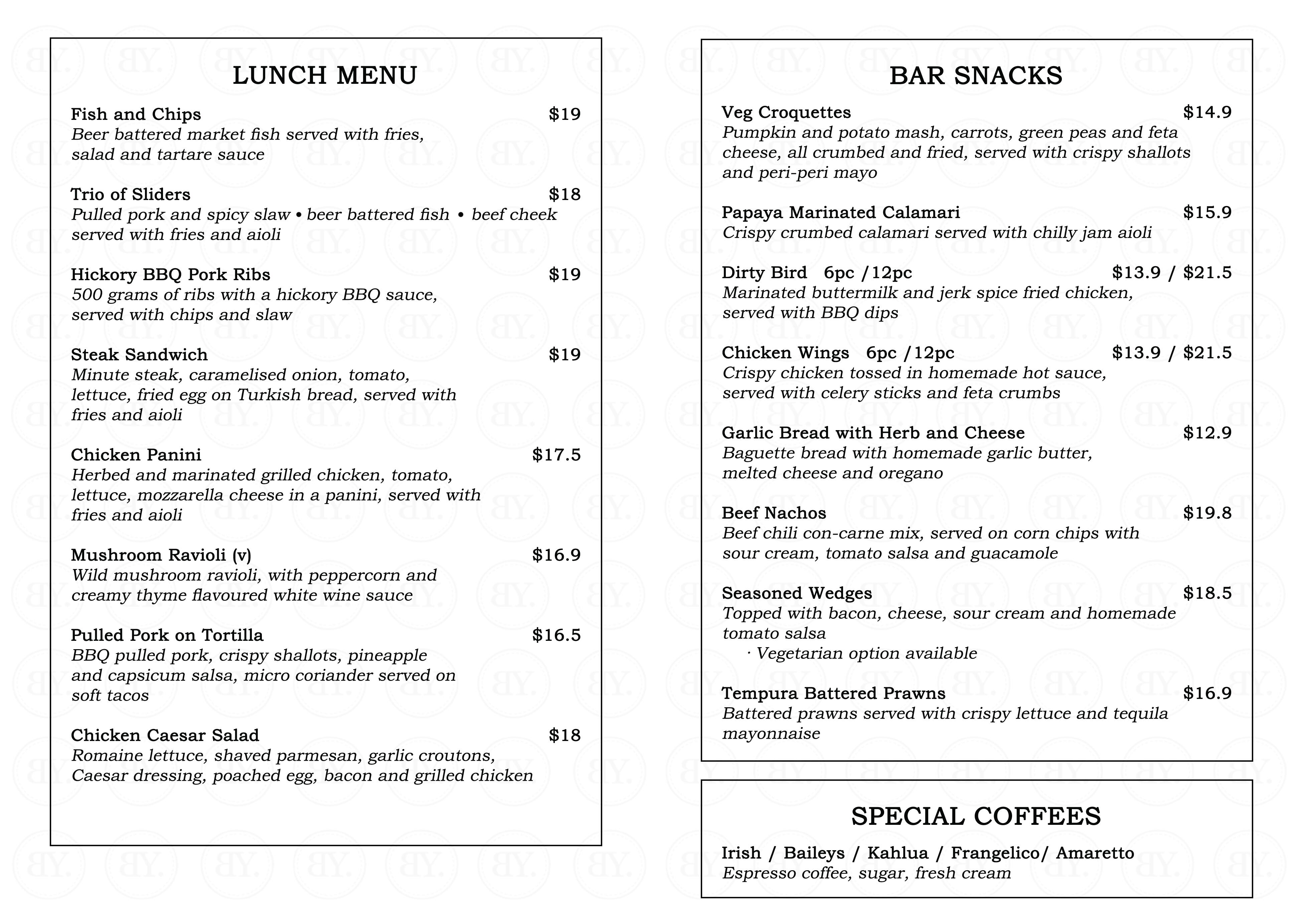 Menu At Backyard Bar Auckland 149 Great South Rd