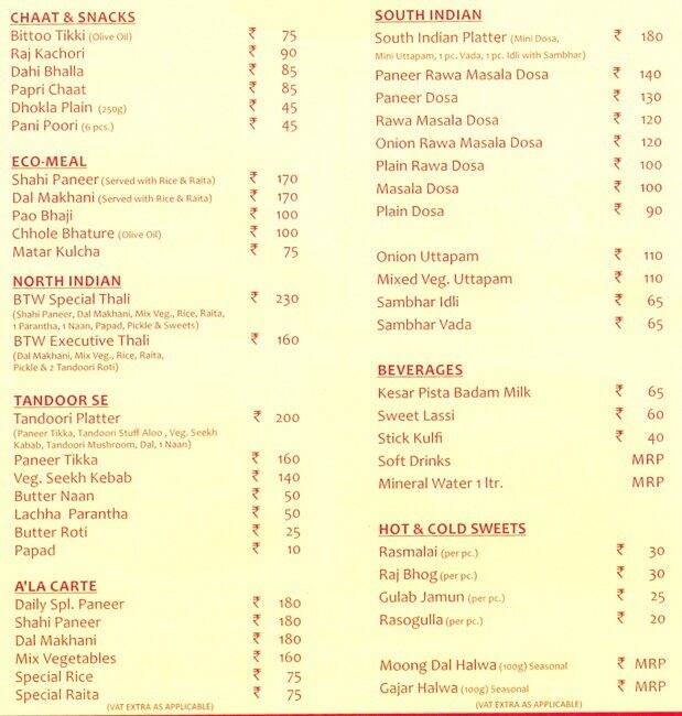 BTW Menu, Menu for BTW, Rohini, New Delhi - Zomato