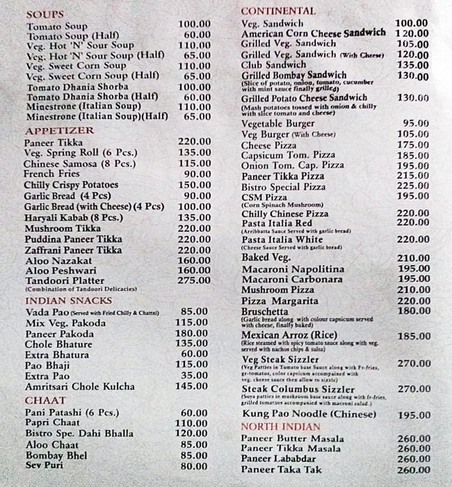 Bistro menu