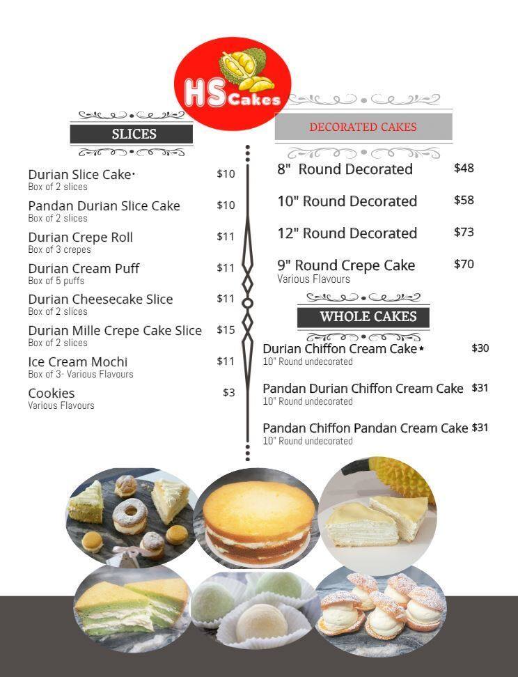 Menu at HS Cakes Springvale Durian Signature, Springvale