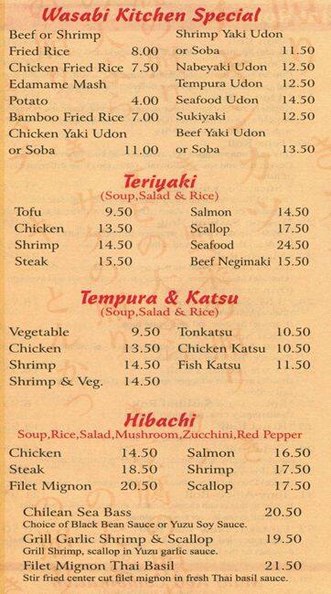 Wasabi menu
