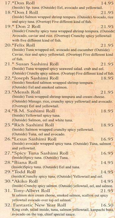 Wasabi menu