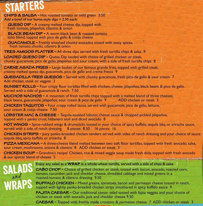 Cabo Cantina Menu, Menu for Cabo Cantina, Pacific Beach, San Diego
