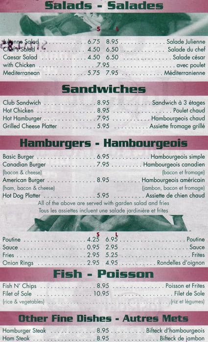 La Roche Menu Menu at Café La Roche, Clarence-Rockland