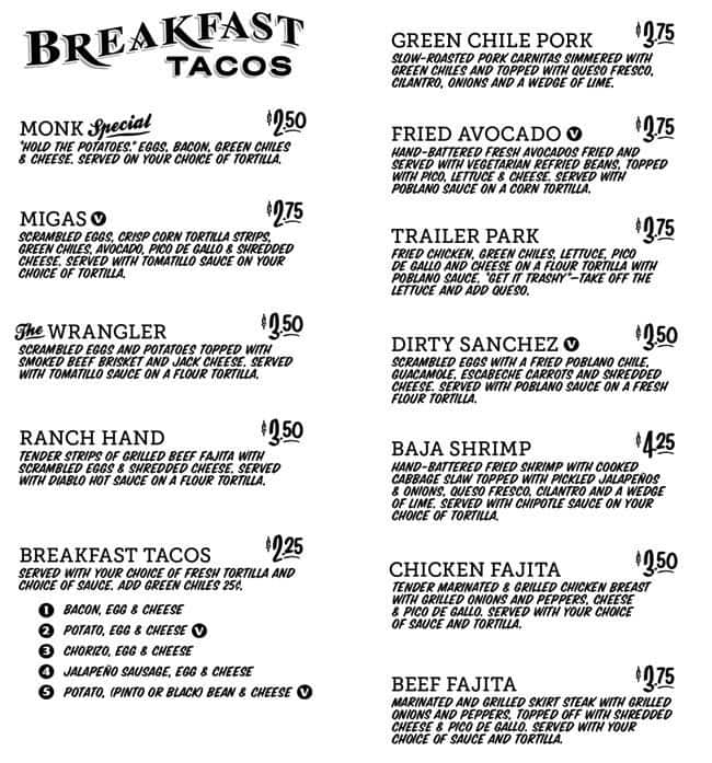 Torchy’s Tacos Menu, Menu for Torchy’s Tacos, The Woodlands, Houston