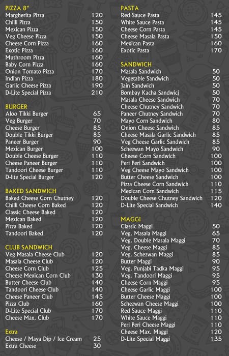 Menu at The Cafe D-lite, Indore