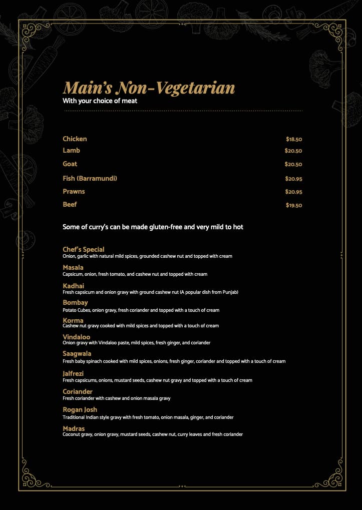 Menu at Gills Indian Cuisine Upper Coomera restaurant, Upper Coomera