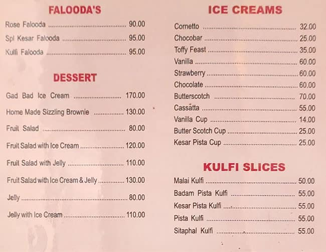 Hotel Radhakrishna menu