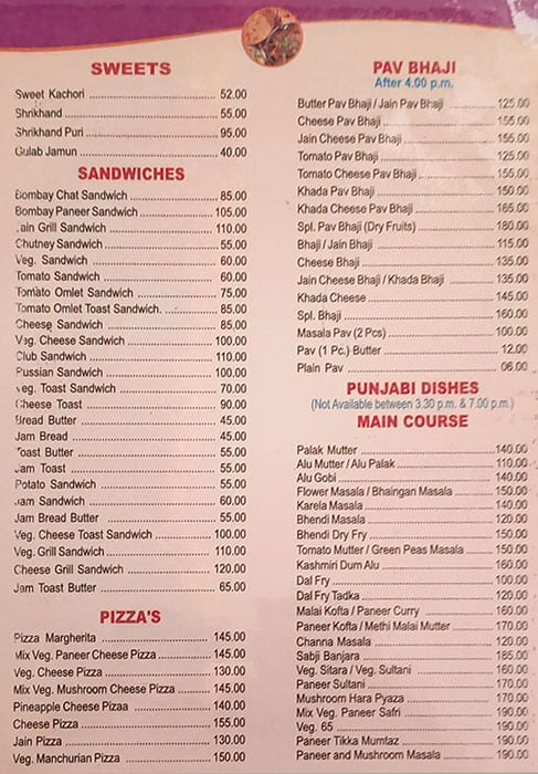 Hotel Radhakrishna menu