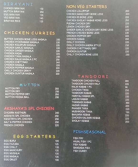 Menu at Akshya Family Restaurant, Bengaluru, Avalahalli