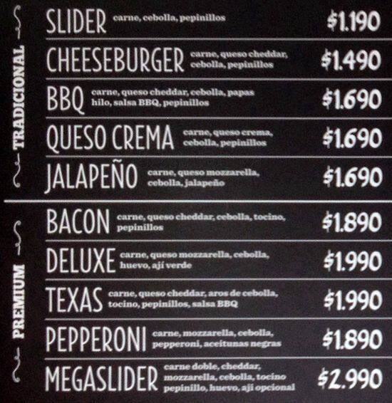 Sliders Menu,Menú para Sliders, Providencia, Santiago Zomato Chile
