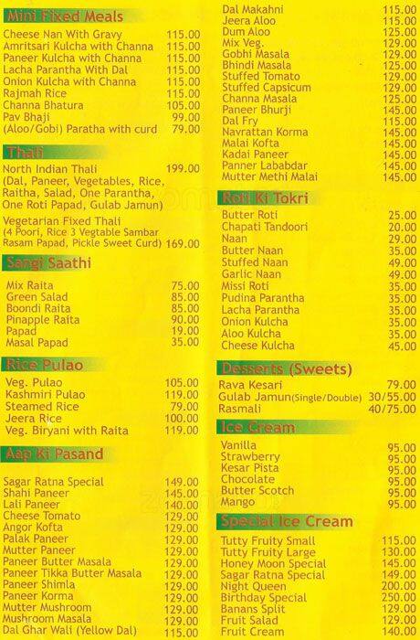 Menu at Sagar Ratna, Chandigarh, 47