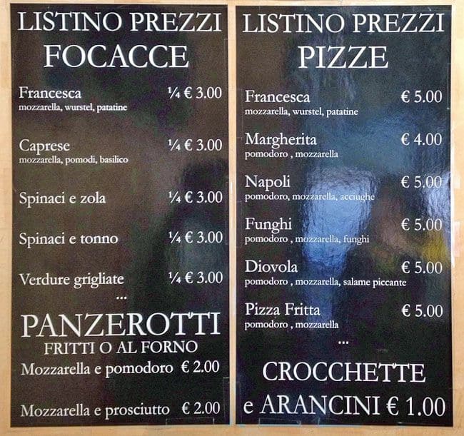 Menu di Miniera D'Oro 