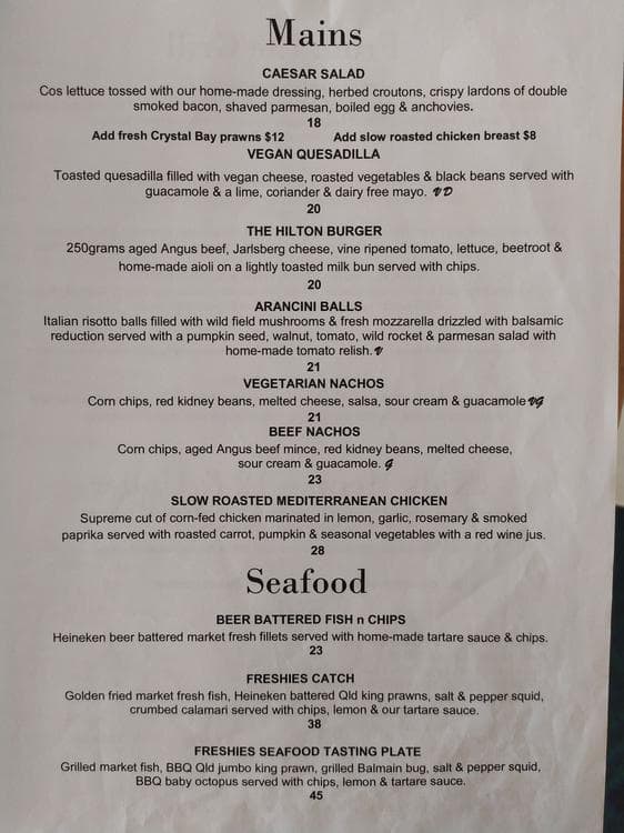 Menu at Harbord Hotel pub & bar, Freshwater