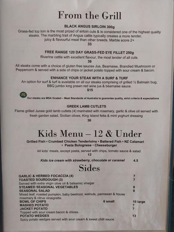 Menu at Harbord Hotel pub & bar, Freshwater