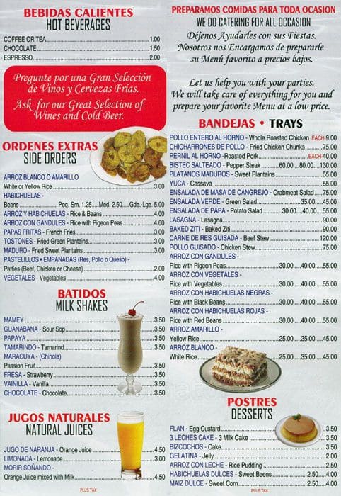 La Flor Del Paraiso Menu For Ridgewood La Flor Del Paraiso Menu