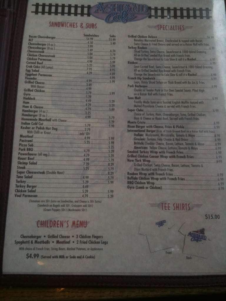 Menu at Ashland Cafe, Cockeysville