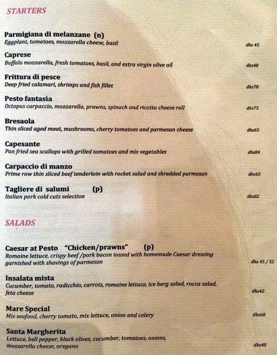 Pesto Menu, Menu for Pesto, Al Hamra, Ras alKhaimah Zomato