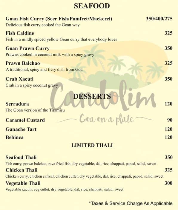 Menu at Candolim, Bengaluru, 99 5th Cross