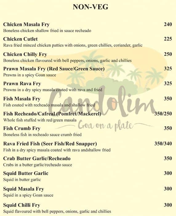 Menu at Candolim, Bengaluru, 99 5th Cross