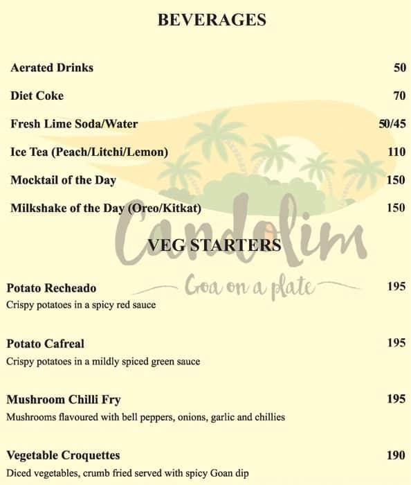 Menu at Candolim, Bengaluru, 99 5th Cross