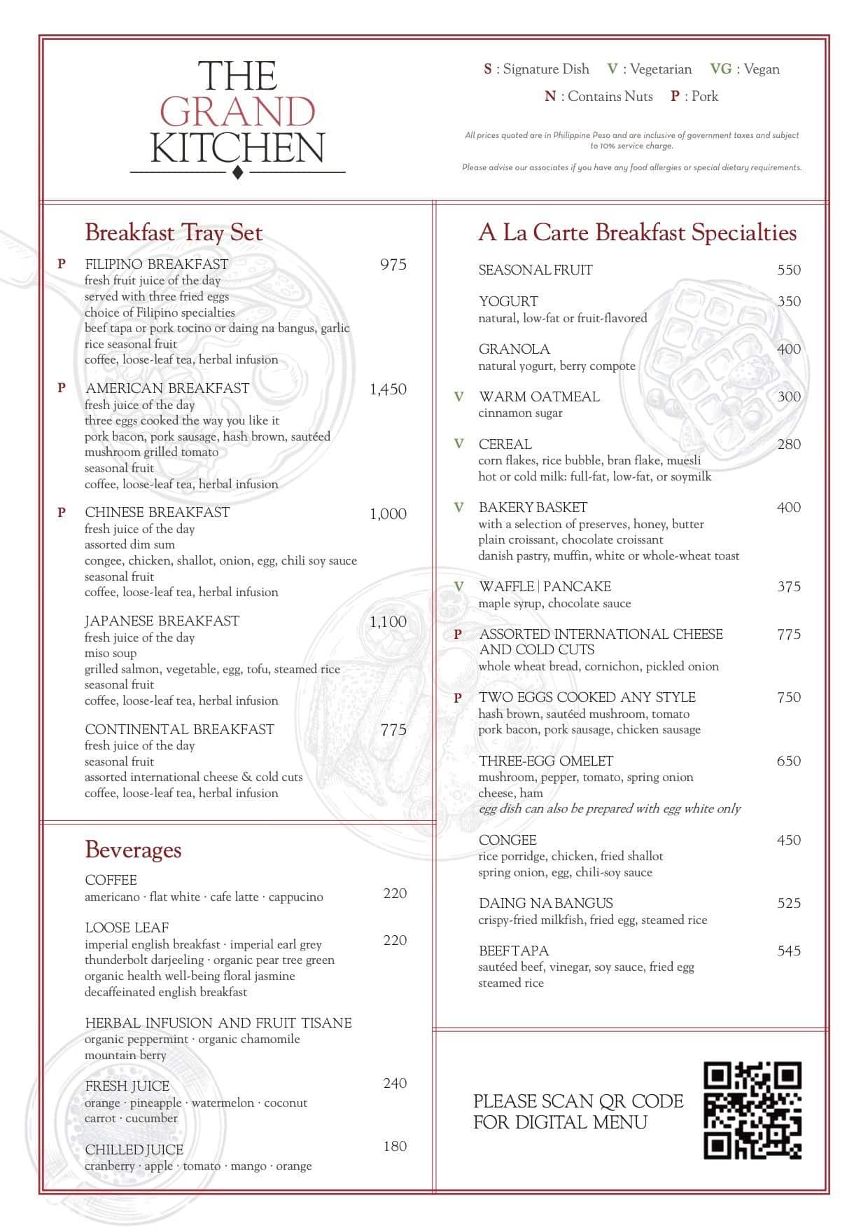 Menu at The Grand Kitchen Grand Hyatt Manila, Taguig