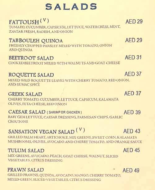 Sansation Menu Menu at San Sation, Dubai