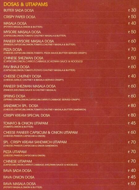 Crispy Kream menu