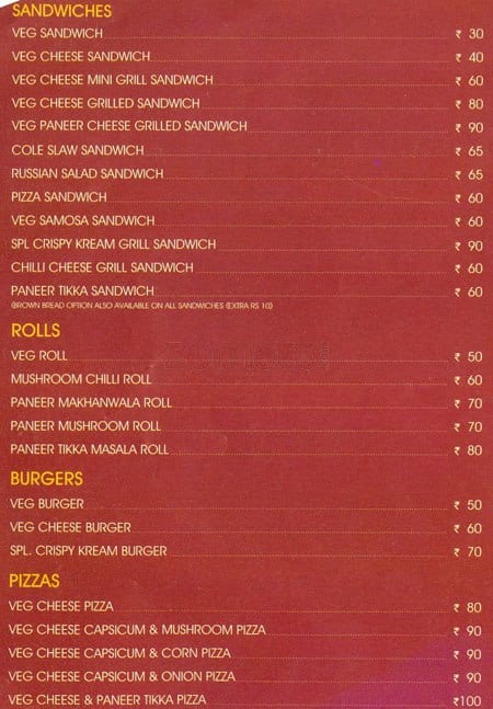 Crispy Kream menu