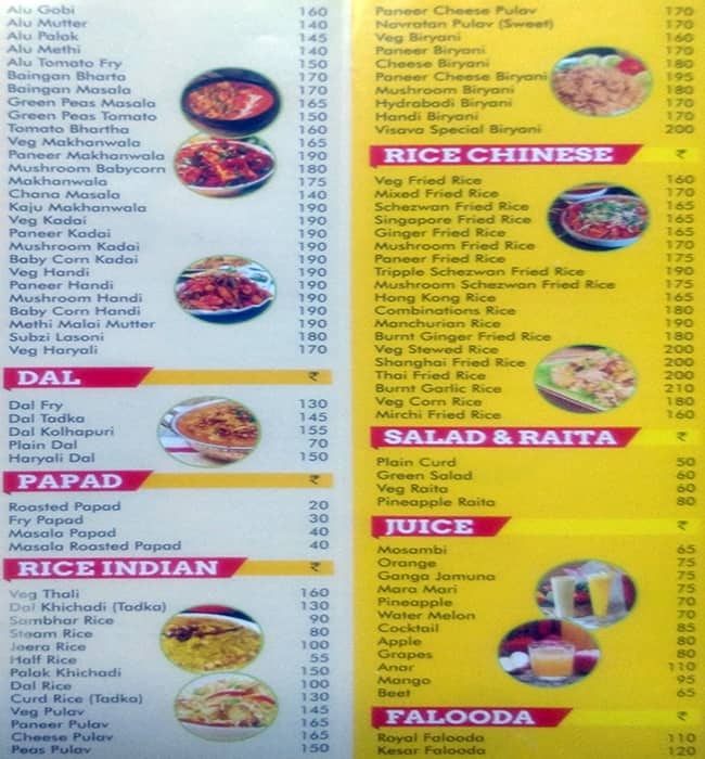 Visava Pure Vegetarian menu