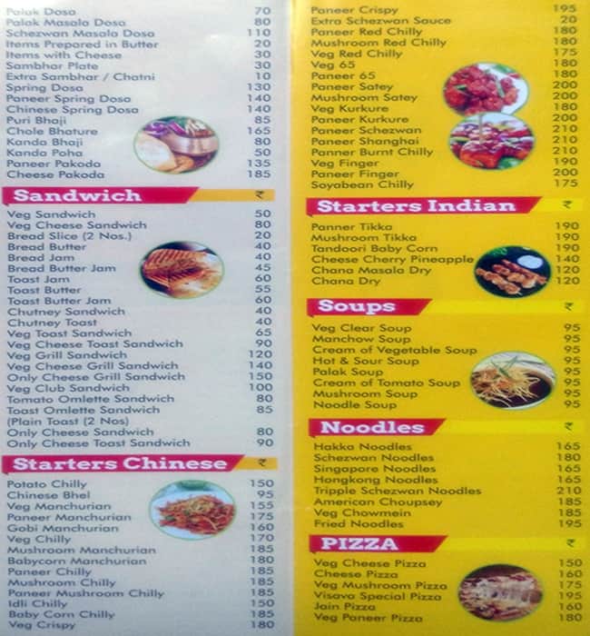 Visava Pure Vegetarian menu