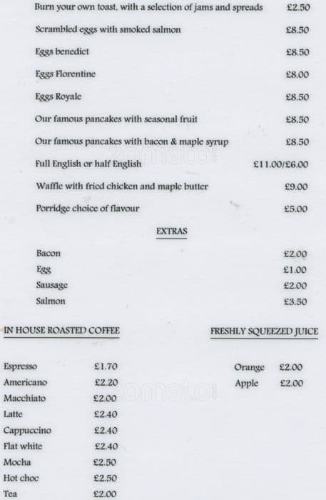 Burnt Toast Cafe Menu Menu For Burnt Toast Cafe Brixton London