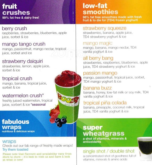 Boost Juice Menu, Menu for Boost Juice, Bellville, Cape Town - Zomato SA