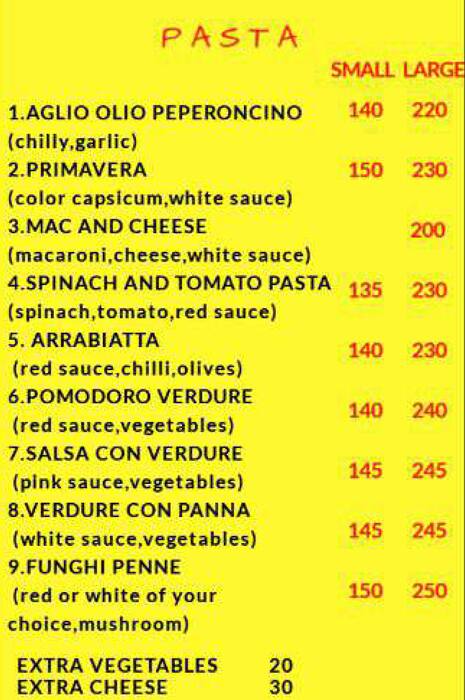 THE PASTA LAND menu