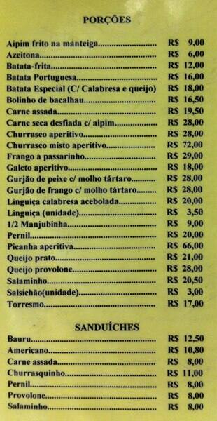 Bar do Bigode cardápio