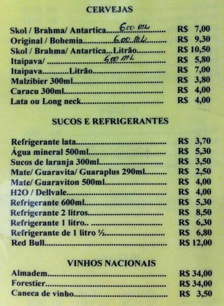 Bar do Bigode cardápio