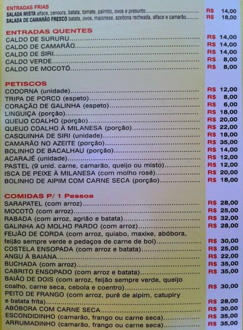 Flor do Nordeste cardápio