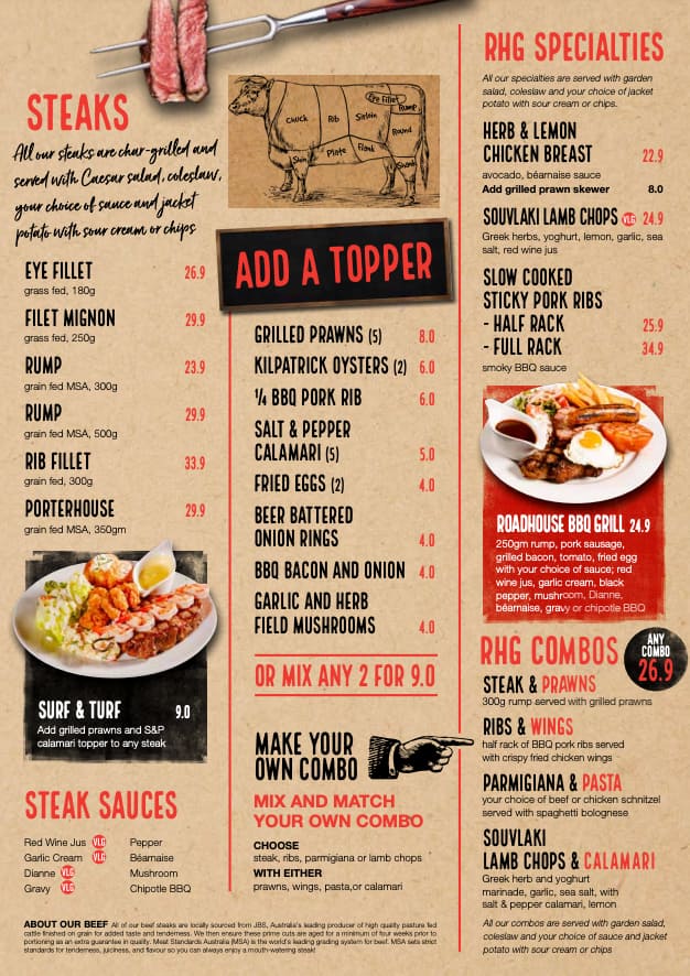 Menu at The Jindalee Hotel cafe, Brookfield