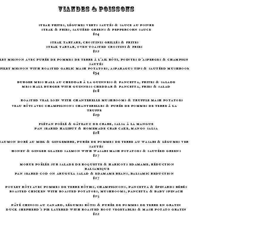 Mess Hall menu