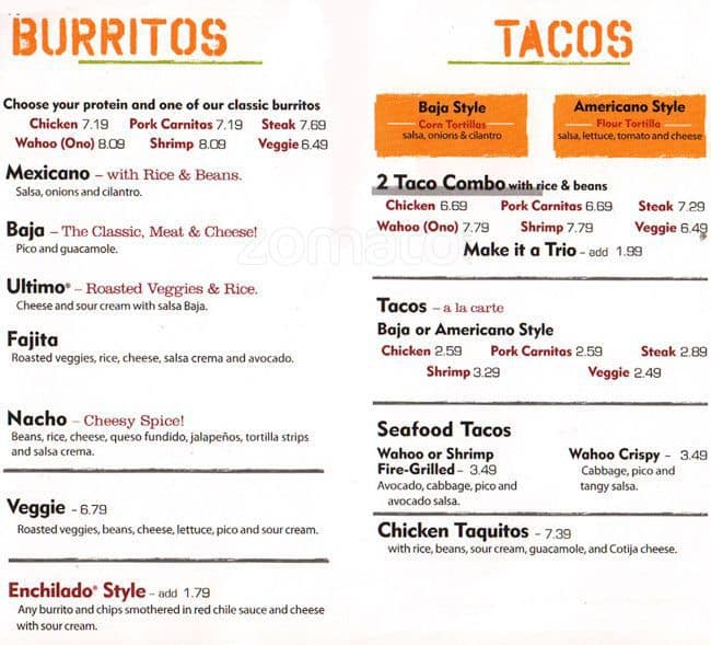 baja fresh menu and prices 2018