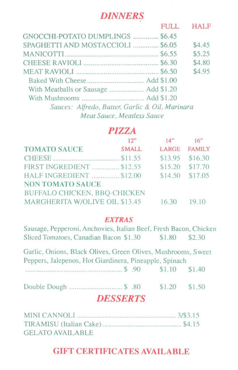 Menu at Villa Nova Stickney pizzeria, Stickney, W Pershing Rd
