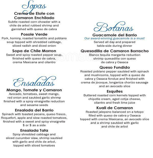 Barrio Cafe Menu, Menu for Barrio Cafe, Midtown, Phoenix Urbanspoon