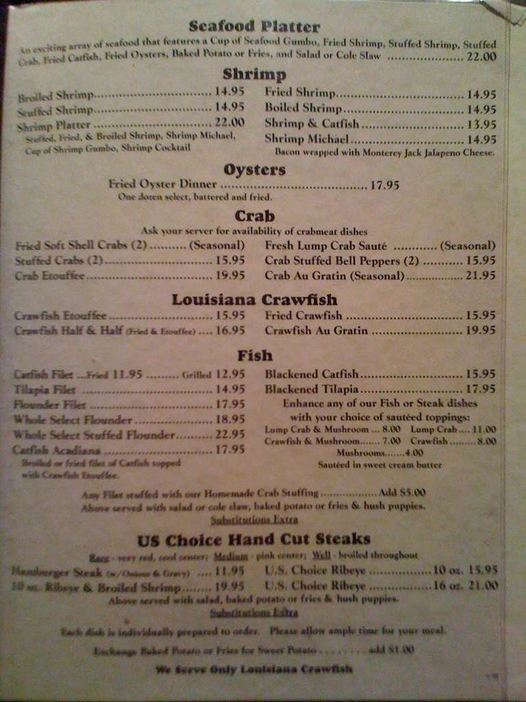 Guidry S Reef Menu Menu For Guidry S Reef Lafayette Lafayette