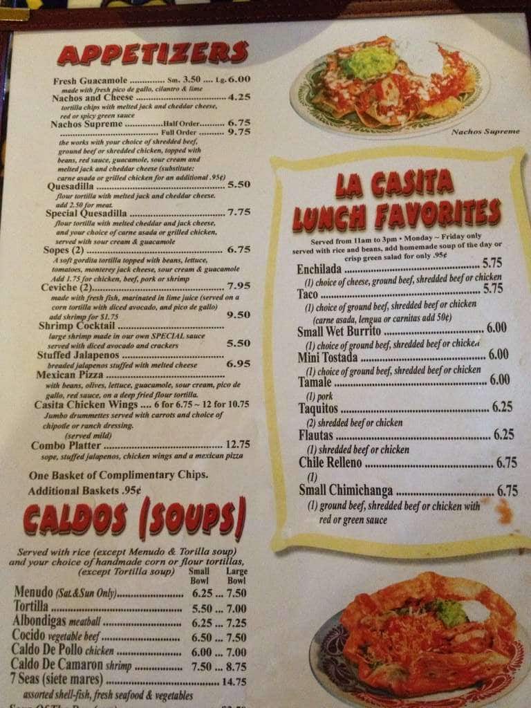 La Casita Mexican Restaurant Menu - Mexican Near Me Menu
